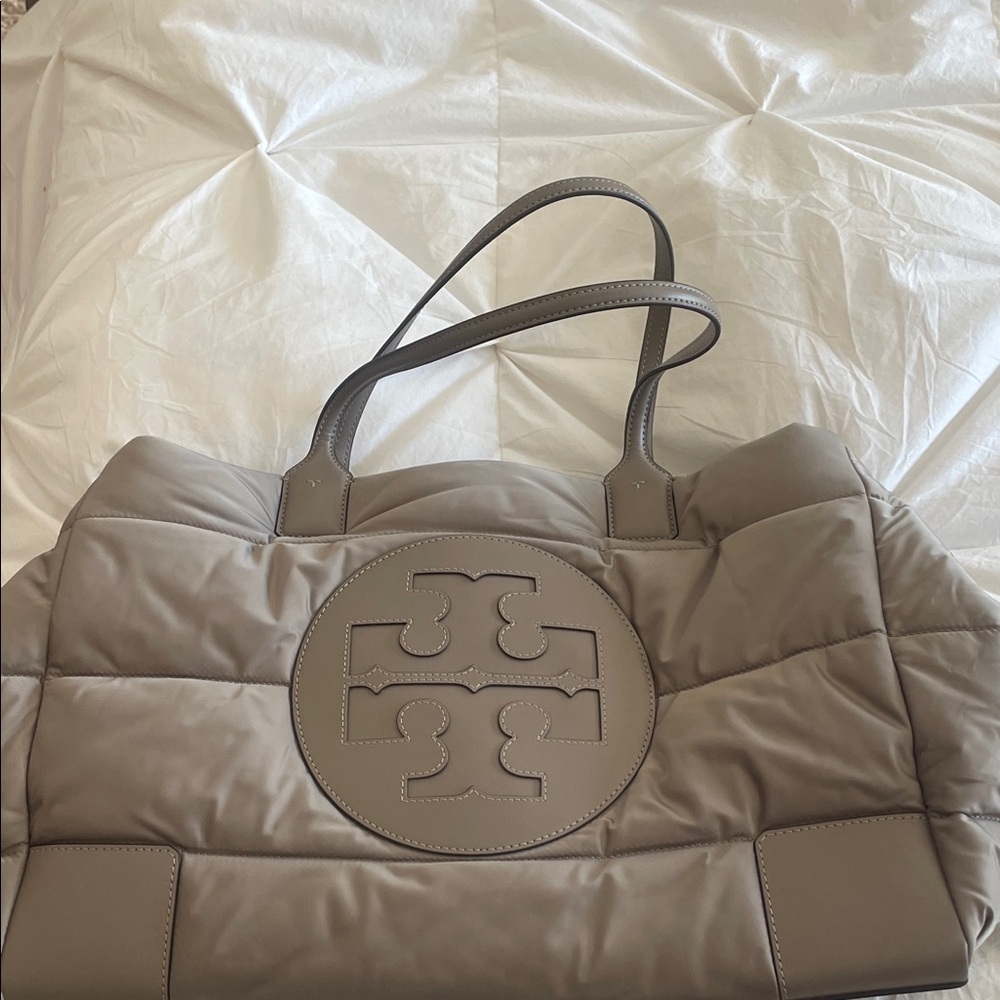 Tory Burch Taupe Quilted Logo Tote